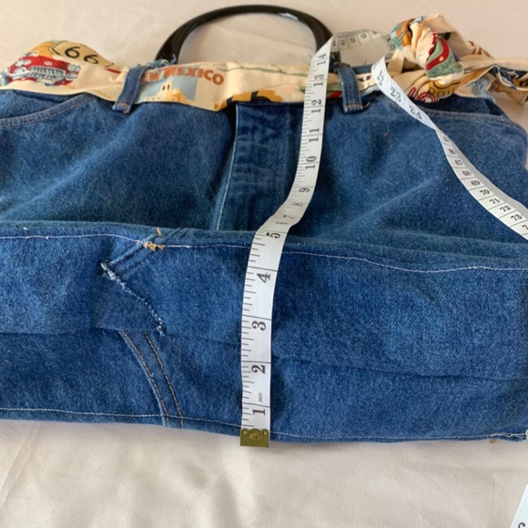 Vintage Handmade Womens Denim Purse Handbag Bow Lined Route 66 18x11” - Picture 11 of 13